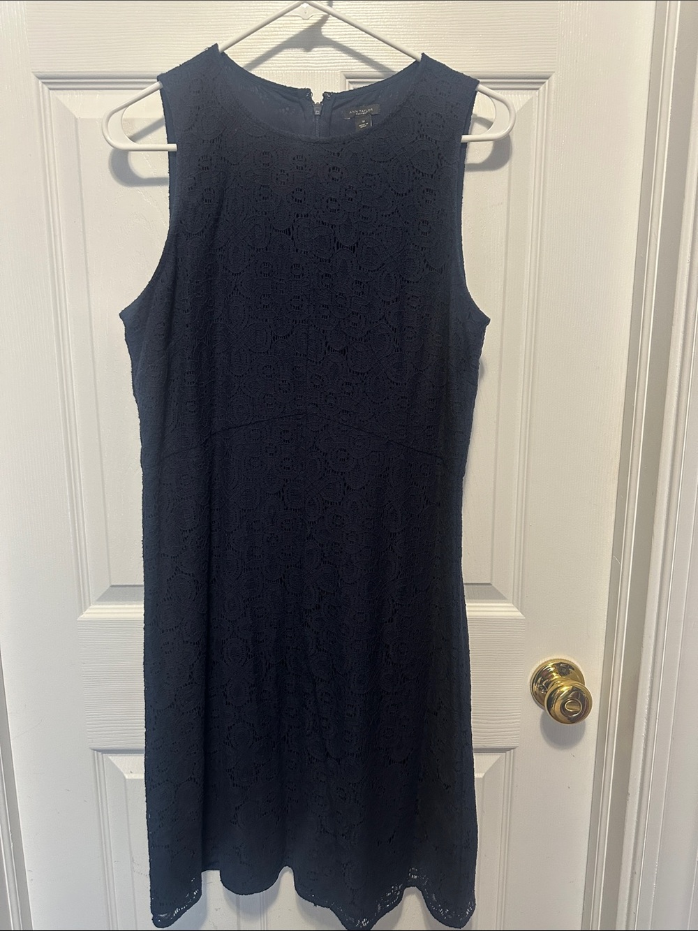 Ann Taylor Factory Navy Sleeveless Lace-Overlay Midi Dress